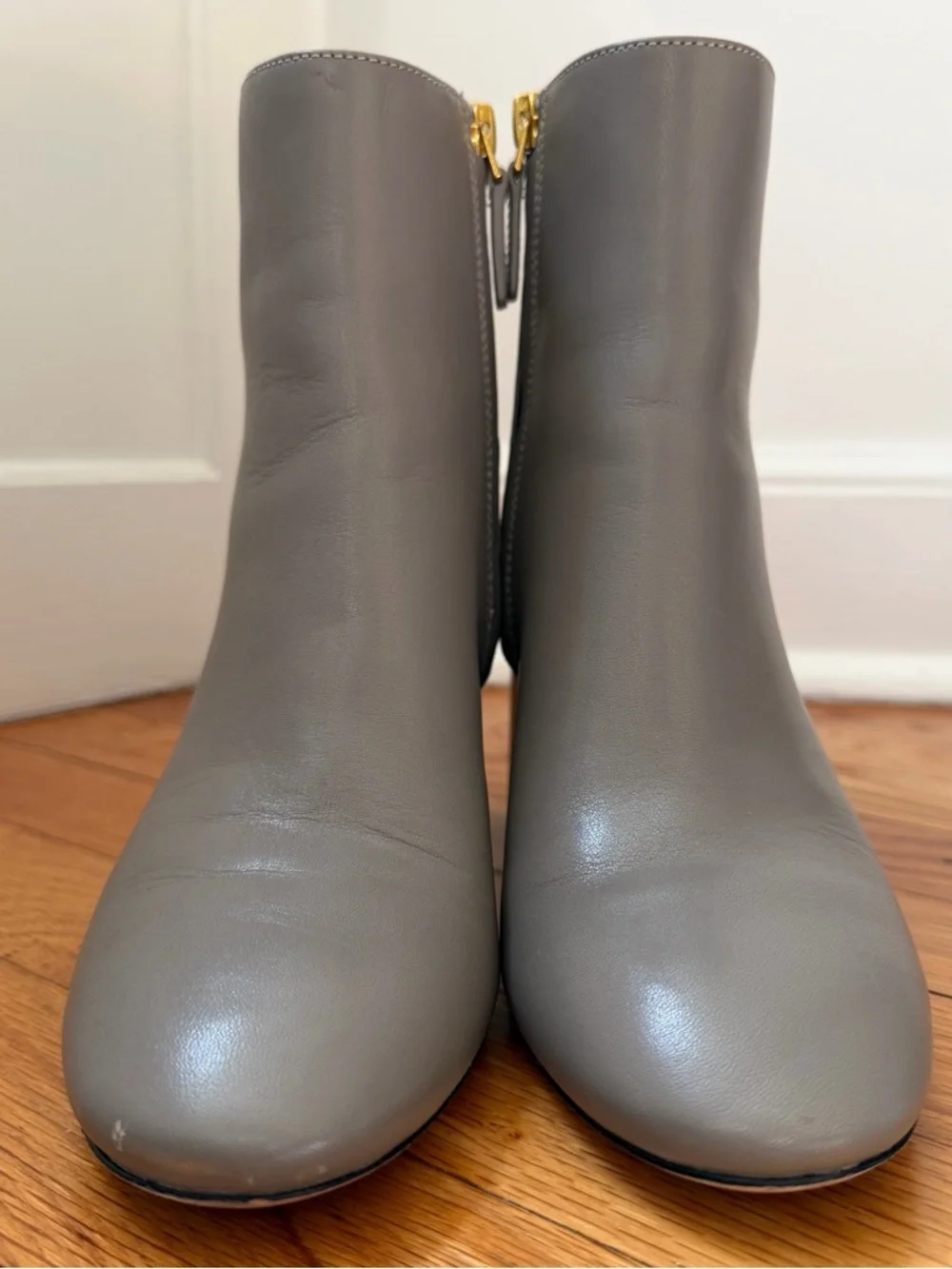 Tory Burch Brooke 7mm Heron Gray Calf Leather Block Heel Ankle Boots Women's 6.5